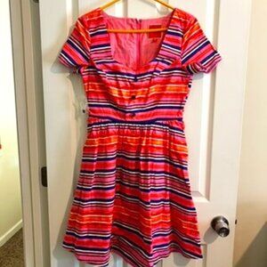 ModCloth Cycling in Seville Fit & Flare Pink Stripe Dress (Size M)